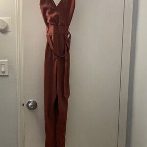 Moon River Rust Jumpsuit with Belt